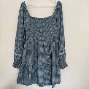 American Eagle Womens Dress Tunic XL Blue Smocked Milkmaid Cottagecore Peasant